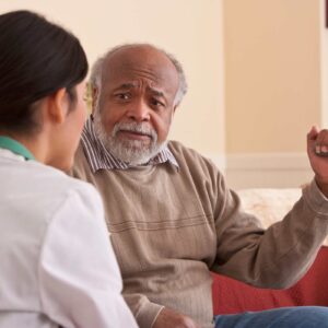 patient talking to doctor.