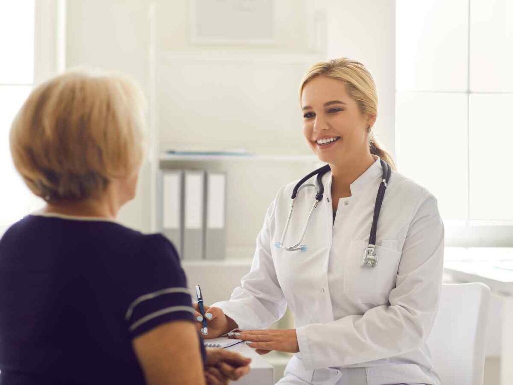 doctor talking to patient.