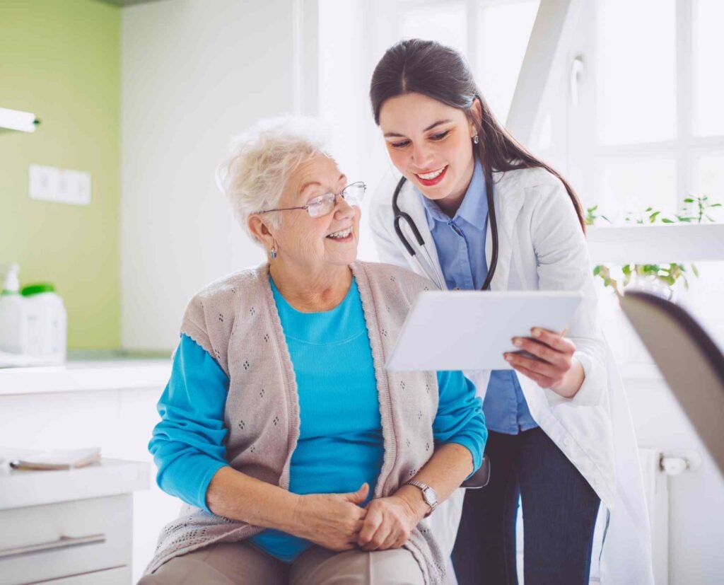 doctor talking to patient.