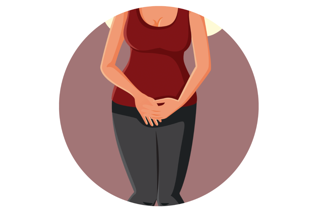 Woman holding hands in front of stomach.