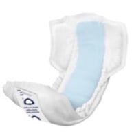 A single disposable incontinence pad with a light blue absorbent center and white outer edges, designed for personal hygiene use—an essential item for those prioritizing comfort and confidence while exploring how to improve gut health.