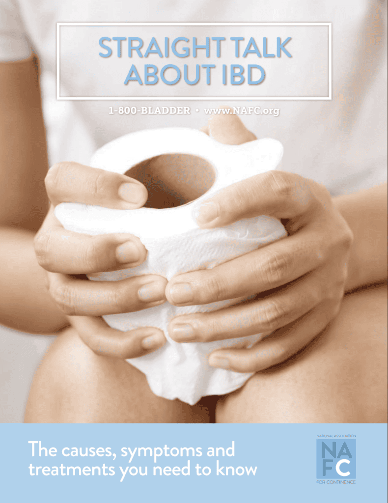 A person sits holding a roll of toilet paper with both hands. The image features text about IBD awareness, plus resources and information on causes, symptoms, treatments, and a pelvic floor podcast for further support.