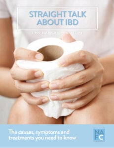 cover of educational brochure on IBD - woman holding toilet paper.