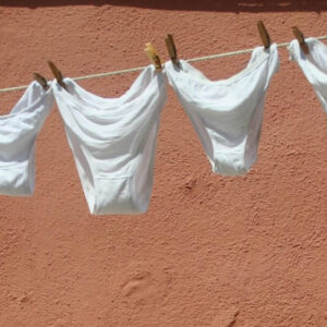 underwear hanging on drying line.