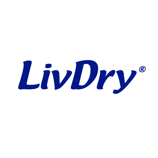 The image shows the LivDry logo with the brand name written in blue italicized letters on a white background, highlighting its collaboration as a Featured Partner: Aeroflow Urology.