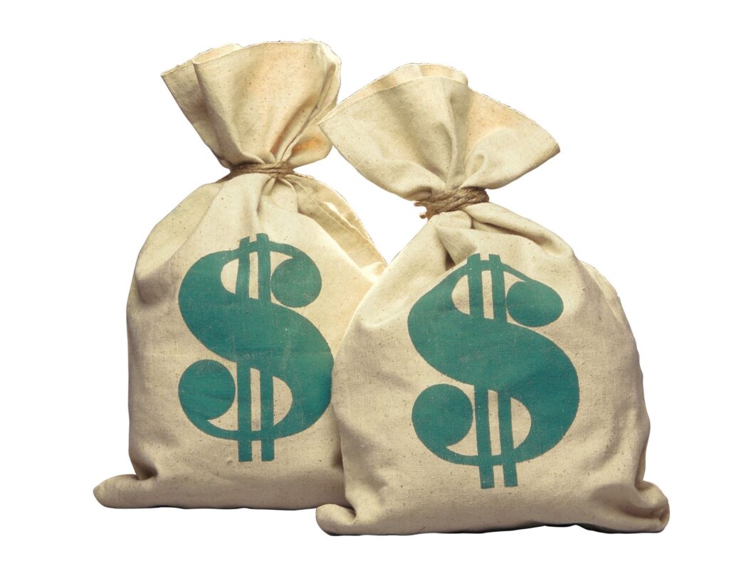 bags of money with dollar signs on the front.