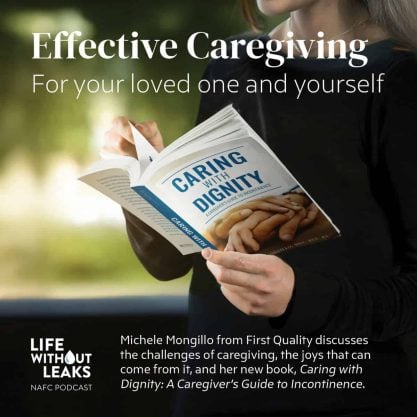 woman reading "caring with dignity book".