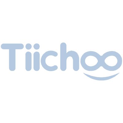 The Tiichoo logo, featuring the company name in light blue lowercase letters with an infinity symbol as the double letter o, underscored by a curved line.